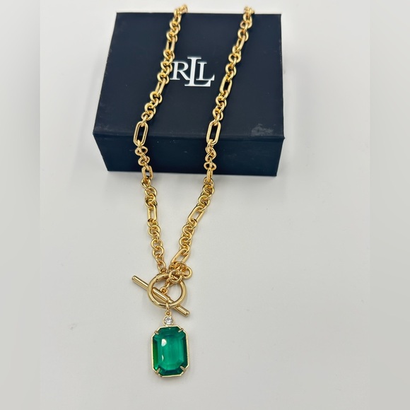 Lauren Ralph Lauren Gold-Tone Crystal & Stone 17" Pendant Necklace - GREEN - Picture 6 of 8
